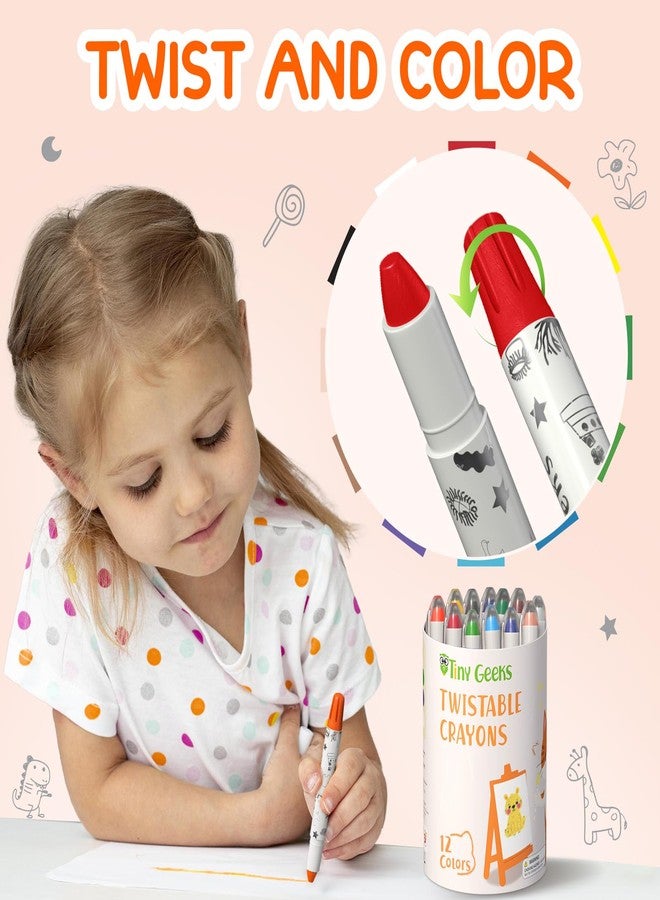 TinyGeeks 12 Twistable Crayons - Non Toxic, Washable Crayons for Toddlers, Kids Ages 3-8 - Easy To Hold - Perfect Coloring Gift for Boys and Girls - Unleash Colorful Fun - Image 2